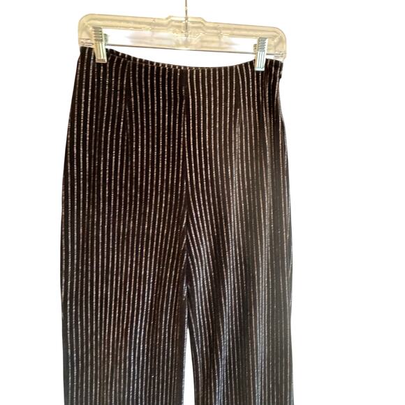 Forever 21 Black velvet silver stripe wide leg pants holiday glam M boho - Picture 4 of 4